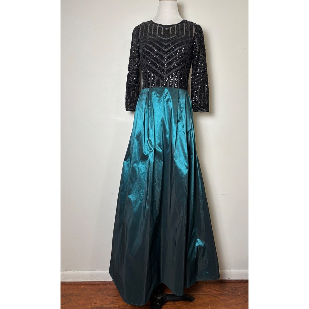 Teri‎ Jon Rickie Freeman Sheer Sequin Taffeta Gown 4 Formal Dress Wedding Prom